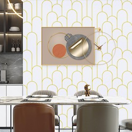 Yasinet White Gold Peel and Stick Wallpaper Removable Geometric Contact Paper White/Gold Stripe Self Adhesive Wallpaper Decorative for Wall Countertop Cabinet Furniture 17.3''x393.7''