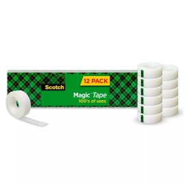 Scotch 12 Rolls Scotch Magic Tape Clear Invisible Adhesive Office Paper Mending
