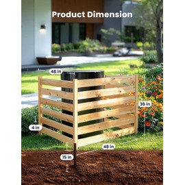 Miscoos Wood Air Conditioner Fence - Trash Can Fence with Metal Ground Stakes, No-Dig Pool Equipment Enclosure, Trash Can Enclosure, Wood Privacy Fence Panel for Outside