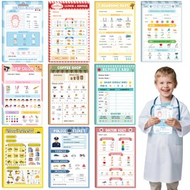 TICIAGA Kids Pretend Play Notepads - 10PCS 4 x 6 Inch Playtime Pad Included Restaurant Police Vet Doctor Visit Coffee Salon Notepad 30 Pages Pretend Notebook Imaginative Role for Toddler Kid Play Game