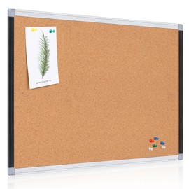Board2by Cork Board Bulletin Board 24" x 18", Black/Sliver Aluminium Framed Corkboard, Office Board for Wall Decor, Large Wall Mounted Notice Pin Board with 18 Push Pins for School, Home & Office