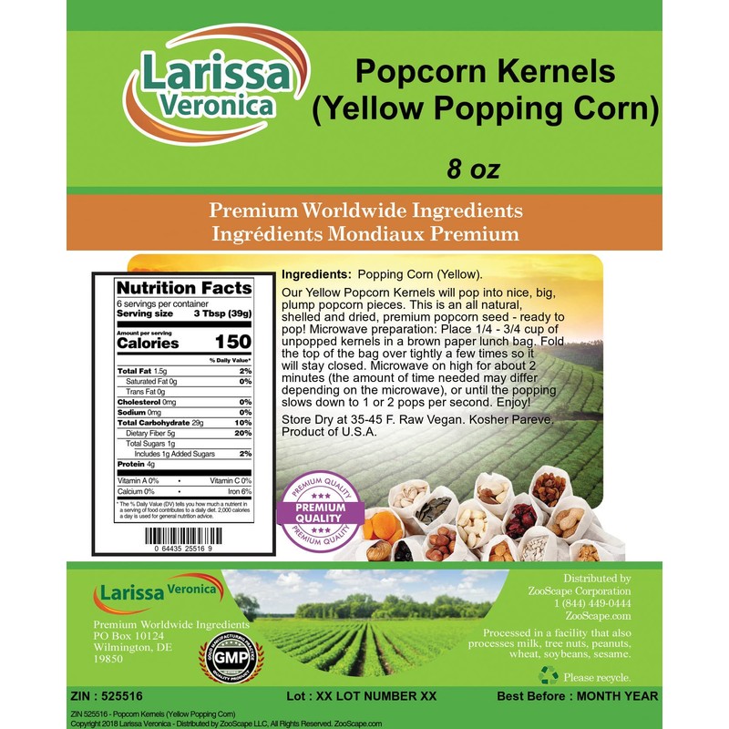 Popcorn Kernels (Yellow Popping Corn) (8 oz, ZIN: 525516)