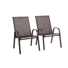 LOPOO Durable 2 Piece Patio Chairs Set, Outdoor Camping Chairs with Armrests, Space-Saving Design, Brown