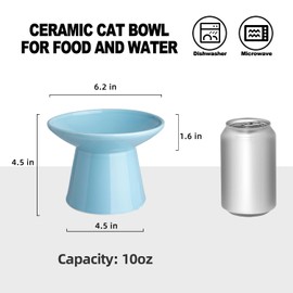KITCHENLESTAR Ceramic Elevated Cat Bowls - 6.2 Inch Extra Wide Raised Cat Food and Water Bowl Set for Indoor Cats, Whisker-Friendly Ceramic Cat Dish for Elder Big Cats & Small Dogs,Blue,1 Pack