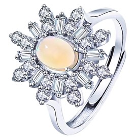Natural Opal Adjustable Cluster Ring, Razzberry Custom Gemstone Designs, 925 Sterling Silver, included Velvet Ring Box
