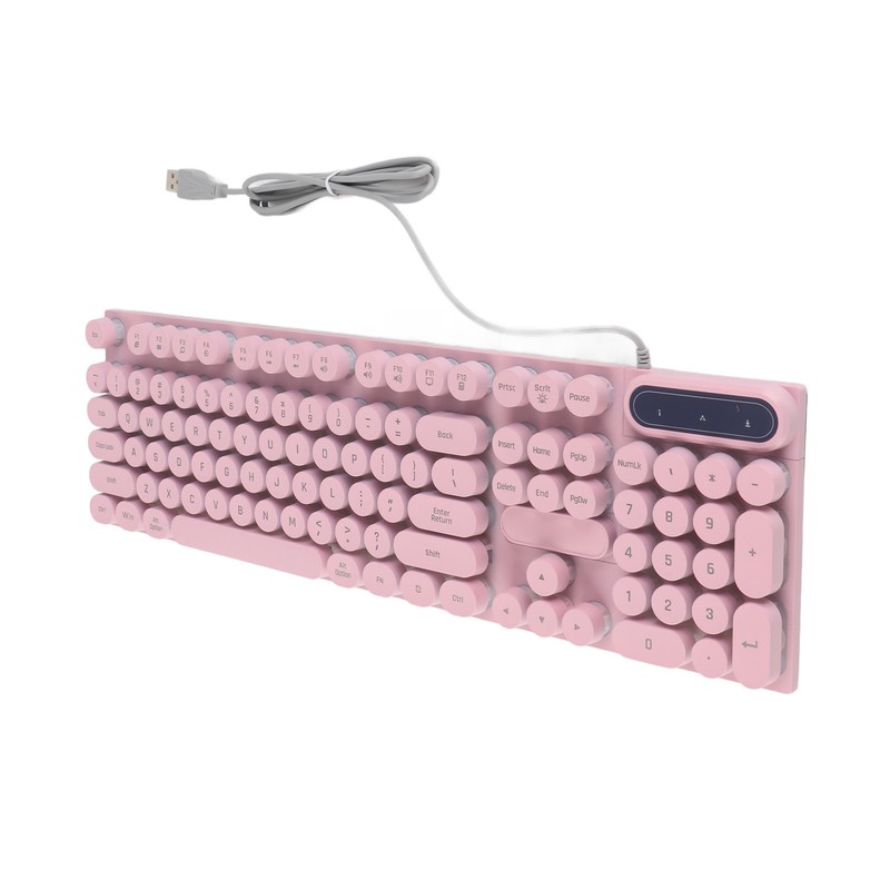 Gaming Keyboard USB Round 104 Keycaps Backlit Ergonomic Fodable Feet
