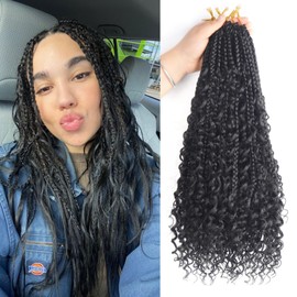 8 Packs Goddess Box Braids Crochet Hair With Curly Ends Pre Looped Bohomian Boho Crochet Braids Synthetic Braiding Hair Extensions For Women (1B, 12inch)