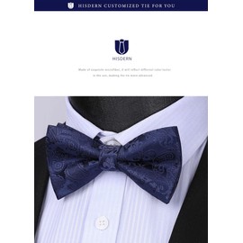 HISDERN Men's Bow Tie, Dot, Checked, Paisley, Adult, Floral Pattern, Plain, Glossy, Hook Type, Easy to Put on and Take Off, Wedding, Party, Choose Color, 05 Navy (Paisley)