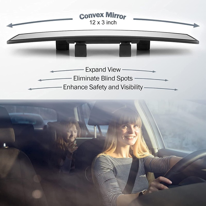Verivue Universal Panoramic 12-Inch Rear View Mirror, Anti-Glare Wide Angle