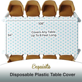Exquisite Light Blue Polka Dot Tablecloth Plastic 6-Pack Disposable Rectangle Tablecloths 54" x 108" Light Blue Polka Dot Table Cloth Rectangle Table Covers Plastic Tablecloth for Party Decorations