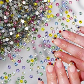 1140Pcs Diamond Nail Charms Colorful Rhinestones Nail Art Charms Bling Silvery Flatback Nail Jewels Mixed Color Nail Accessories 3D Mini Rounded Nail Gem for Women Girls Acrylic Nails Decorations