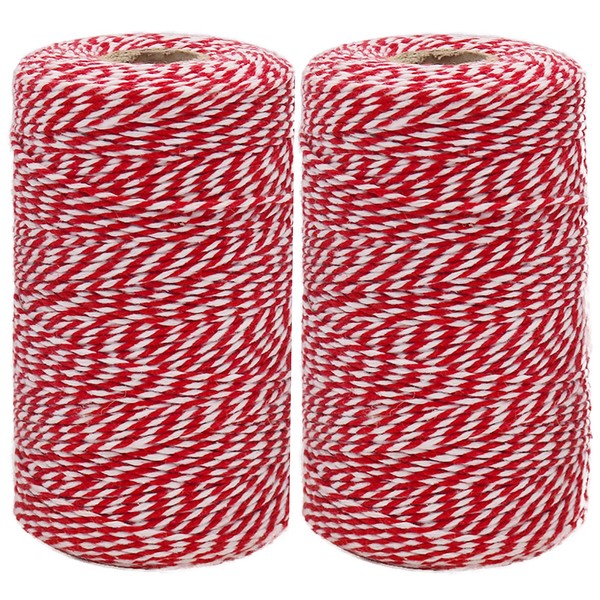 400M Butchers Twine, Red and White String Durable Cotton Bakers Twine String for Crafts, Christmas Wrapping Decorative String, Kitchen Cooking Twine