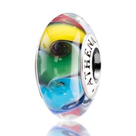 ATHENAIE Women 925 Sterling Silver Murano Glass Colorful Rainbow Bead Charms for Bracelets
