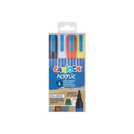 CARIOCA Marcatori Acrilici Punta Tonda Set 4 Colori, Pennarelli Acrilici Bullet Tip per Scrittura Decorativa, Lettering e Decorazione Multi Superficie
