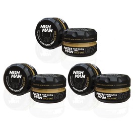 Nishman Hair Styling Wax for Men, 07 Gold One 150 ml | Edge Control | Ultra High Strong Hold | Hair Clay Aqua Wax (3 Pack)