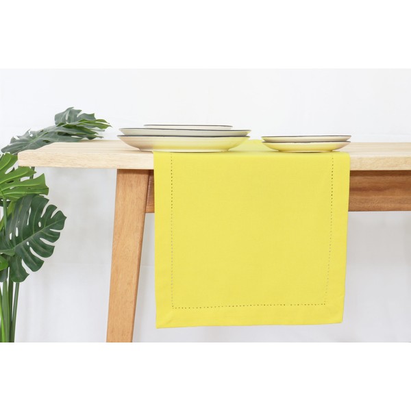 PurpleEssences Yellow Table Runner - Hemstitch Detail - 100% Cotton