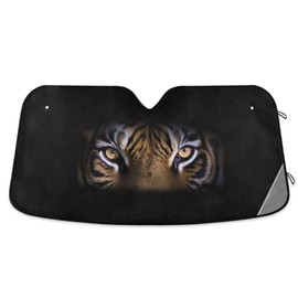 Qilmy Tiger Print Car Sunshade for Windshield Automotive Sun Visor Protector Foldable for SUV Truck Front Window (Black)