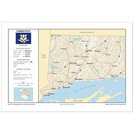 13x19 Connecticut General Reference Wall Map - Anchor Maps USA Foundational Series - Cities, Roads, Physical Features, and Topography [Rolled]