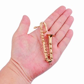 Dselvgvu Miniature Baritone Saxophone with Stand and Case Brass Mini Musical Instrument Baritone Saxophone Replica Collectible Figurines Birthday Gifts Home Decoration Display Ornament (4.25"x1.77")