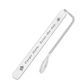 Generic ""Carpe Diem, Seize The Day"" Inspirational Stainless Steel Bookmark - Elegant and Motivational Gift for Friends, Family, Students, and Book Lovers - Beautiful Gift Box Included, Silver-white