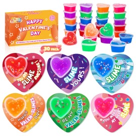 SpringFlower Valentines Day Cards for Kids- 30 Set of Heart Shape Slime Toys and Cards Bulk for Valentine Exchange Gifts, Valentines Party Favors for Kids, School Classroom Valentine's Prizes