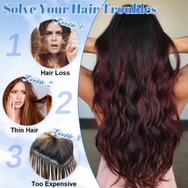 JIAMEISI Clip in Hair Extensions 4PCS Full Head Long Wavy Hair Extensions Synthetic Fiber 22 Inch 200g Clip in Thick Hairpieces for Women/Girls (#118/4 Dark Brown Mixed Burgundy)