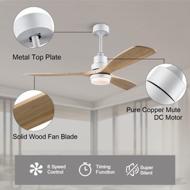 BOJUE 52" Ceiling Fans with Light Remote Control,Indoor Outdoor Ceiling Fan for Patio Living Room,Bedroom,Office,Summer House,Etc