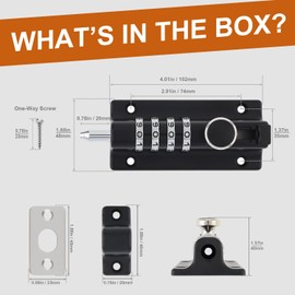 MEINUOKA Slide Bolt Latch for Gate, Combination Sliding Lock for Door Security with 4-Digit, Bolt Lock for Gates, Sheds, Fences, Yards, Cabinets, Indoor/Outdoor Use, Black