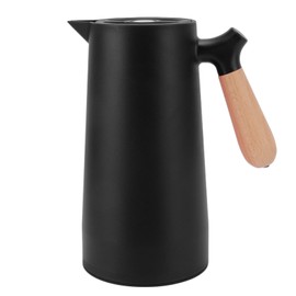 1L Thermal Coffee Carafe 12h Insulation Olecranon Water Outlet Thermal Bottle with Wooden Handle for Home Camping Hiking Black