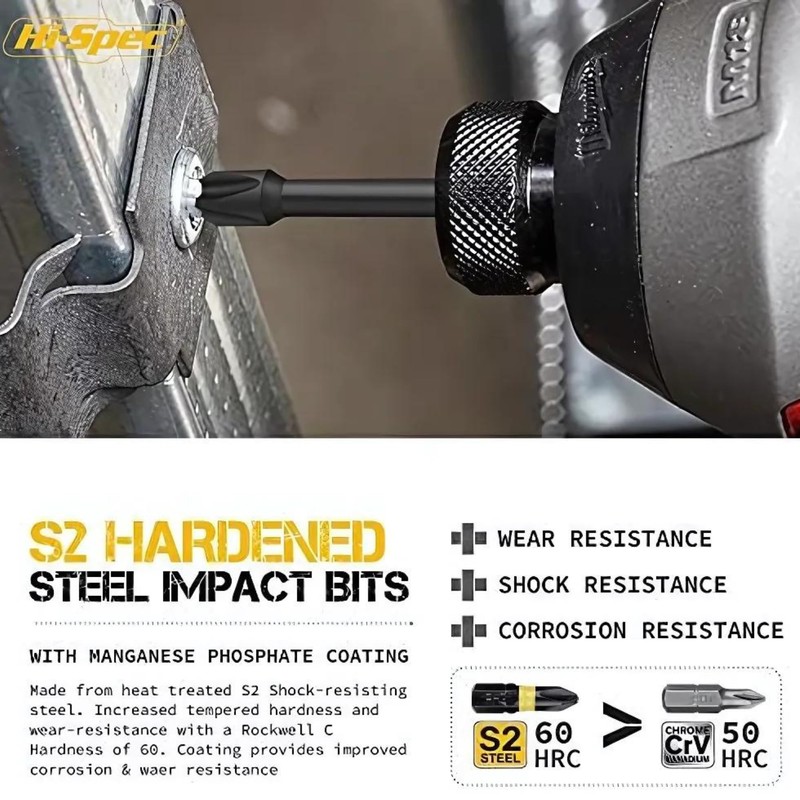 Hi-Spec 43-Piece 1/4 Inch Hex Impact Wrench Set Includes flexible