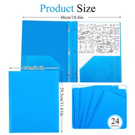 24 Pieces Plastic Folders with Pockets and Prong Folders with Prongs Plastic Folders with 2 Pockets Pocket Folders for Office, School for Students, Teachers, Office Workers