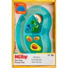 Nûby Nuby Sure Grip 100% Silicone BPA Free Miracle Mat 2-Section Oval Plate Aqua Blue