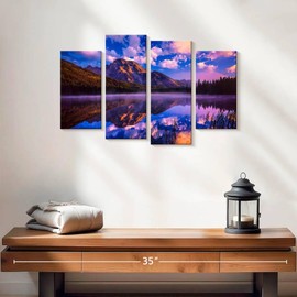 Elephant Stock - Purple Spring In Grand Teton Wall Art - Horizontal Multi Panel Canvas - 4 Piece Living Room Wall Decor - Photography Nature Multi Piece Wall Art - Blue And Purple Decor - 24" x 14"