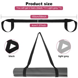 2-Pack Yoga Mat Strap – Adjustable Yoga Carry Strap for Easy Carry, Comfortable Cotton Strap for Yoga Mats, Machine Washable, Skin-Friendly, Grey & Black
