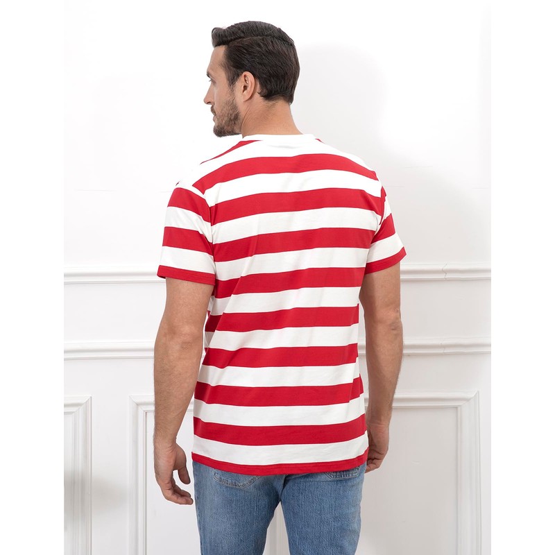 COSAVOROCK Men's Wide Striped Cotton Short Sleeve T-Shirts Crew Neck
