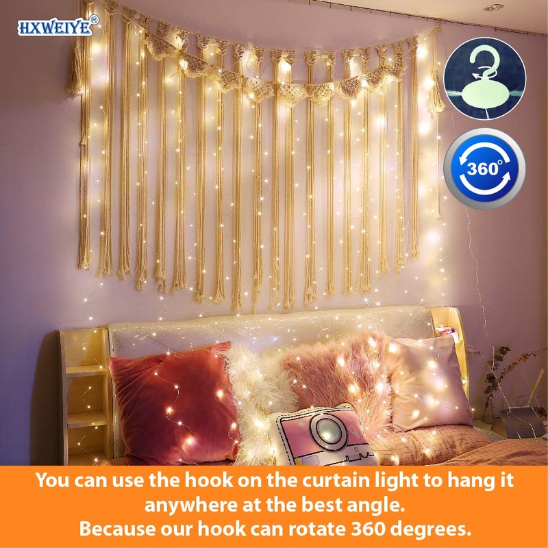HXWEIYE 2 Pack Warm White 300LED Curtain Fairy Lights, 9.8x9.8Ft