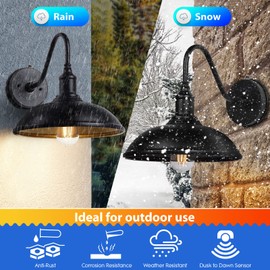 Naurham Dusk to Dawn Exterior Farmhouse Lighting Barn Light Fixture for House with Anti-ponding Bottom, Outdoor Barn Light Gooseneck Lighting for Garage Patio Porch (9.4" Diameter, 1 PC)