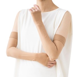 Fukusuke Stockings [Satisfied] Cool Feeling Difficult to Conduct Antibacterial Deodorization Heat Shield UV Absorption 90% UV Shielding Rates Beige Solid Arm Cover Hand to Upper Arm Length 1 Piece Set