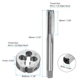 sourcing map 3pcs Metric Hand Tap and Die Set, M10 x 1.25 Taper/Plug Thread Taps & Round Die, Hand Threading Tapping Tool Kit for Thread Repair