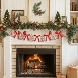 Cinnvoice 8.2 ft Christmas Gingerbread House Wooden Beads Garland Rustic Country Decor Farmhouse Wood Banner Cute Hanging Ornaments Party Sign Decor for Festive Home Mantel Fireplace Window