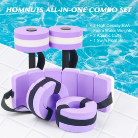 HOMNUTS Water Dumbbells Aquatic Exercise Combo Set, High Density Water Weight Set, Swimming Belt, Swim Aquatic Cuffs for Swim Fitness Training Water Exercise