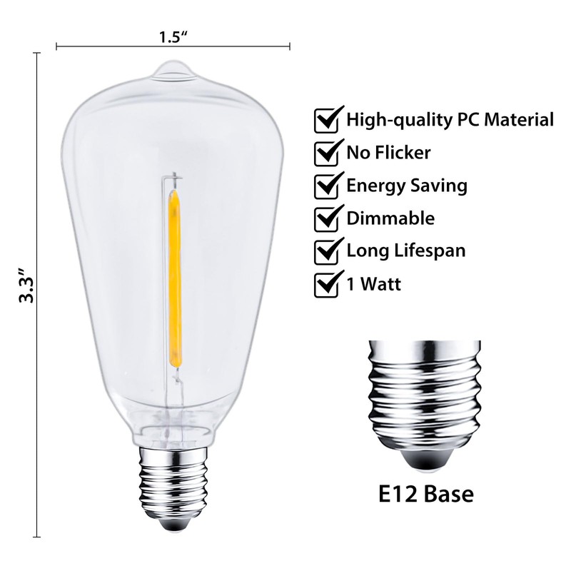 25 Packs ST38 LED Edison Bulbs,0.6Watt E12 Base Small Vintage