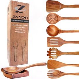 9-Piece Teak Wooden Spoons for Cooking, Durable Wood Utensil Set, Natural Teak Wood Non Toxic Utensils – Safe and Non Toxic for Your Family – Wooden Spoons and Spatulas for Kitchen by Z&YOU
