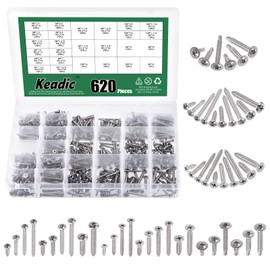 Keadic 435 Pcs 304 Stainless Steel #6#8#10 Self Tapping Screws Assortment Set Contains Round Head & Cross Flat Head & Wafer Head Self Drilling Screw Sheet Metal Screws