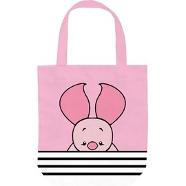 Winnie Tote Bag with Cartoon Forest Animal Print – Reusable Lightweight Bag with Cute Pooh, Tiger, Pig & Donkey Characters – Cute Birthday Decorations, Gift Bags for Women (Pink Piglet)