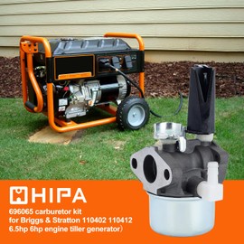 Hipa 696065 Carburetor Replace 215369 697422 for Brigs and Straton 110402 110412 6HP 6.5HP 5HP 5.5HP 7HP Generator Intek Motor Engine Tiller Water Pump Carb With Mounting Gaskets