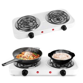 2000W Electric Hot Plate,Portable Electric Stove Countertop Double Coil Burners W/Dual Control&5 Level Temperature Control, Easy to Clean,Lightweight Cast Iron Countertop Stove for Home Camp RV 110V