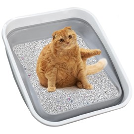 Maohegou Large Cat Litter Box for Kittens to Senior Cat, Elderly and Fat Cat,Elderly cat Mobility Issues,Foldable Travel Litter Box with Scoop (Grey)
