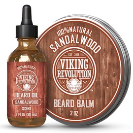 Viking Revolution Viking Revolution Sandalwood Beard Balm for Men (2oz) and Sandalwood Beard Oil (1 fl oz) Bundle - With Argan and Jojoba Oils - Soften and Moisturize your Beard - Stocking Stuffers for Men