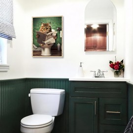 Dazzlewall Funny Cat Wall Decor Poster Cat in Toilet Reading Newspaper, Vintage Wall Poster for Bathroom Toilet Decor 12x16 in Unframed